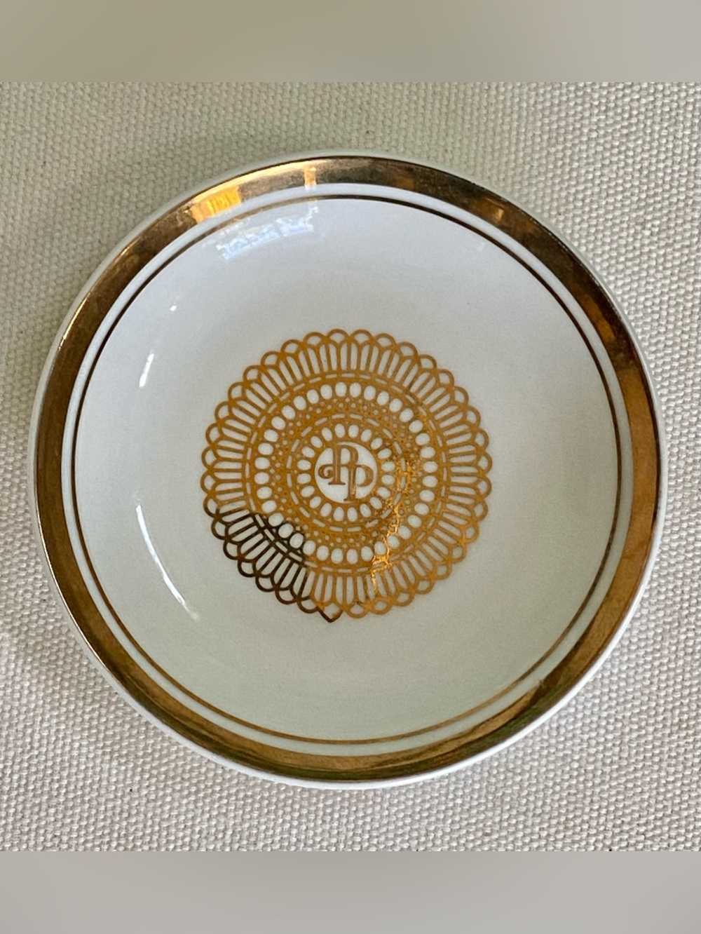 VTG Pacific Plaza Hotel Ashtray Trinket Dish San Francisco Cream Gold Made Japan